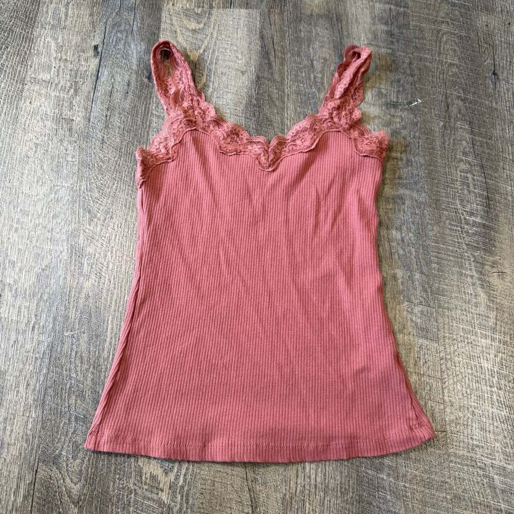 Maurices Dusty Pink Ribbed Lace Trim Cami Tank Top Size S